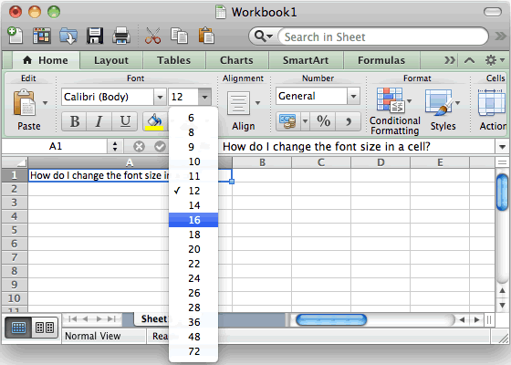 increase font size in excel formula bar for mac